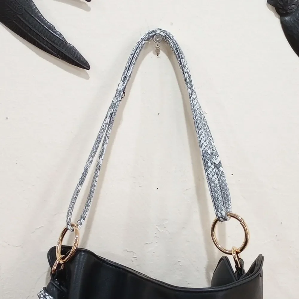 Badgley Mischka Vegan Black with Snake Trim Purse - No Cross Body Strap